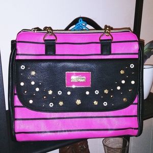 Betsey Johnson Pink Black Flower Studded Bag